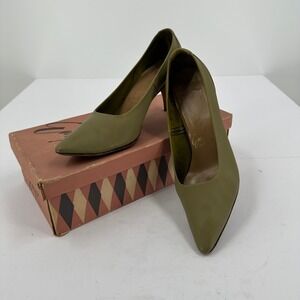Enzel Womens Vintage 60s Old Money Heels Size 9B Green Calf Leather Paris‎ Chic